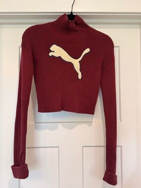 Fenty PUMA by Rihanna Long Sleeve Mock Turtleneck Sweater Sz M Burgundy Midriff